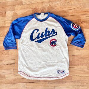 Chicago Cubs Majestic Men's Vintage 3/4 Sleeve Baseball Top 100% Cotton Sz Large